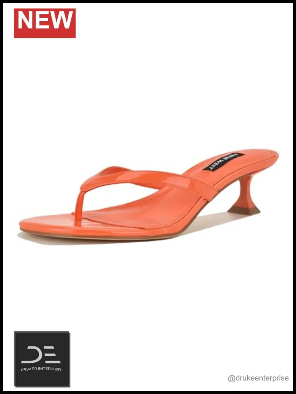 Nine West Cruise Heeled Sandals Faux Patent Leather Slip On 1.97